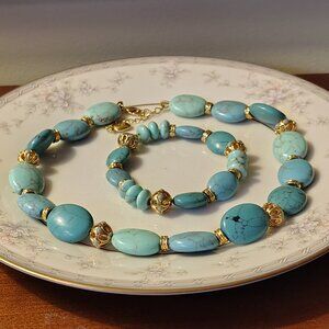 RALPH LAUREN TURQUOISE LARGE BEADS CHOKER NECKLACE Bracelet Set